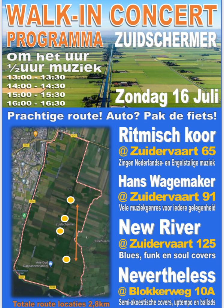 Zondag 16 juli Walk-In Concert in Zuidschermer