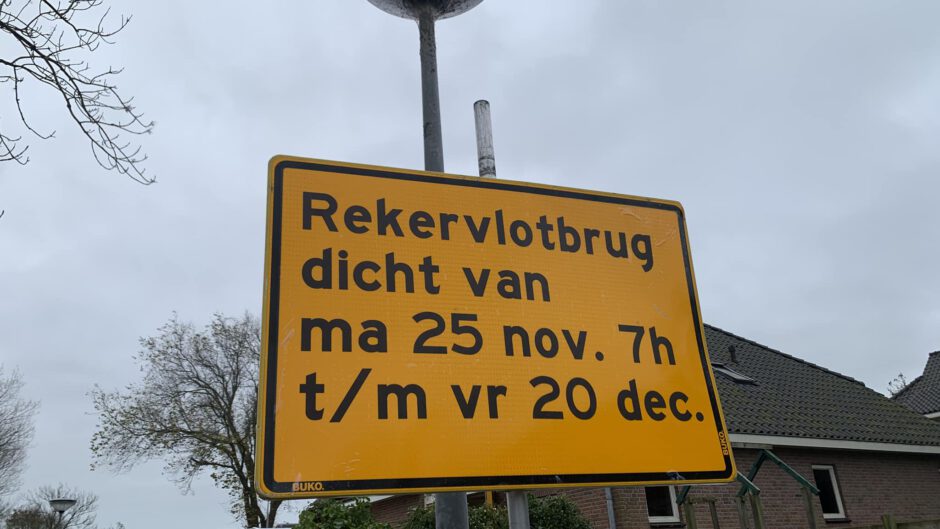 Werkzaamheden aan de Rekervlotbrug: van 25 november tot en met 20 december