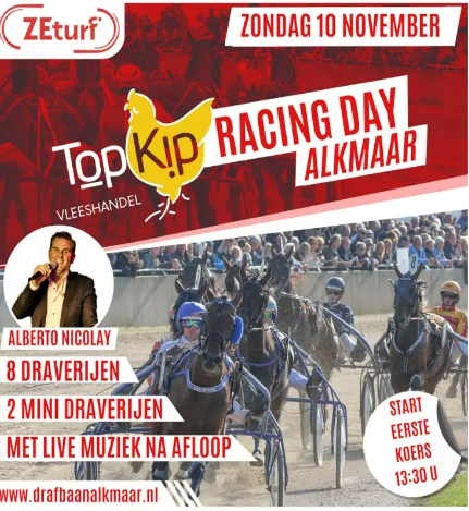 Zondag 10 November spectaculaire draverijen in de Alkmaar ZEturf Arena