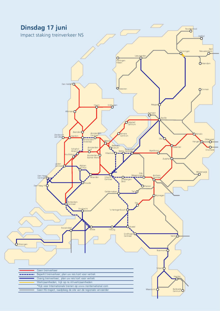 Dinsdag geen NS-treinen in Noord-Holland en Oost-Nederland door staking